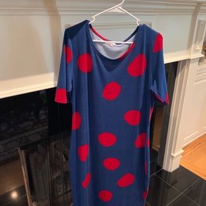Lularoe 2XL Julia dress.NWOT.Navy w/red polka dots